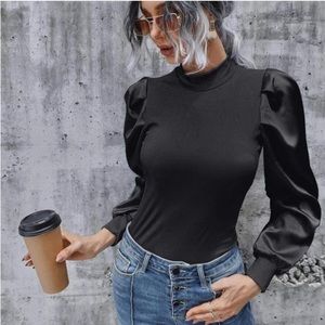 Ribbed Long Sleeve Puff Top